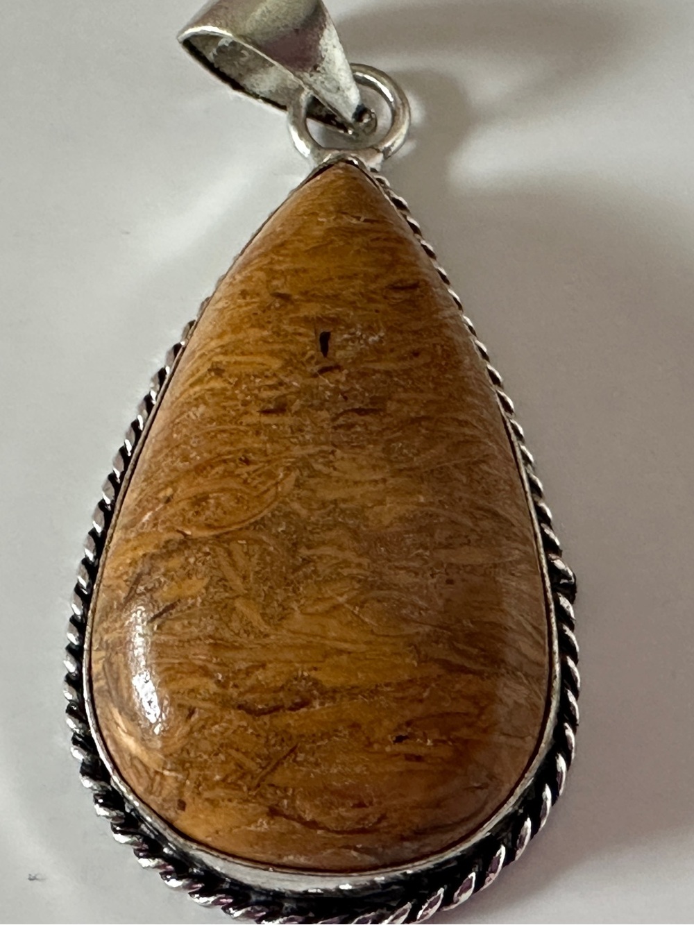 Mountain Jasper Teardrop Stone Pendant Necklace in Silver Setting